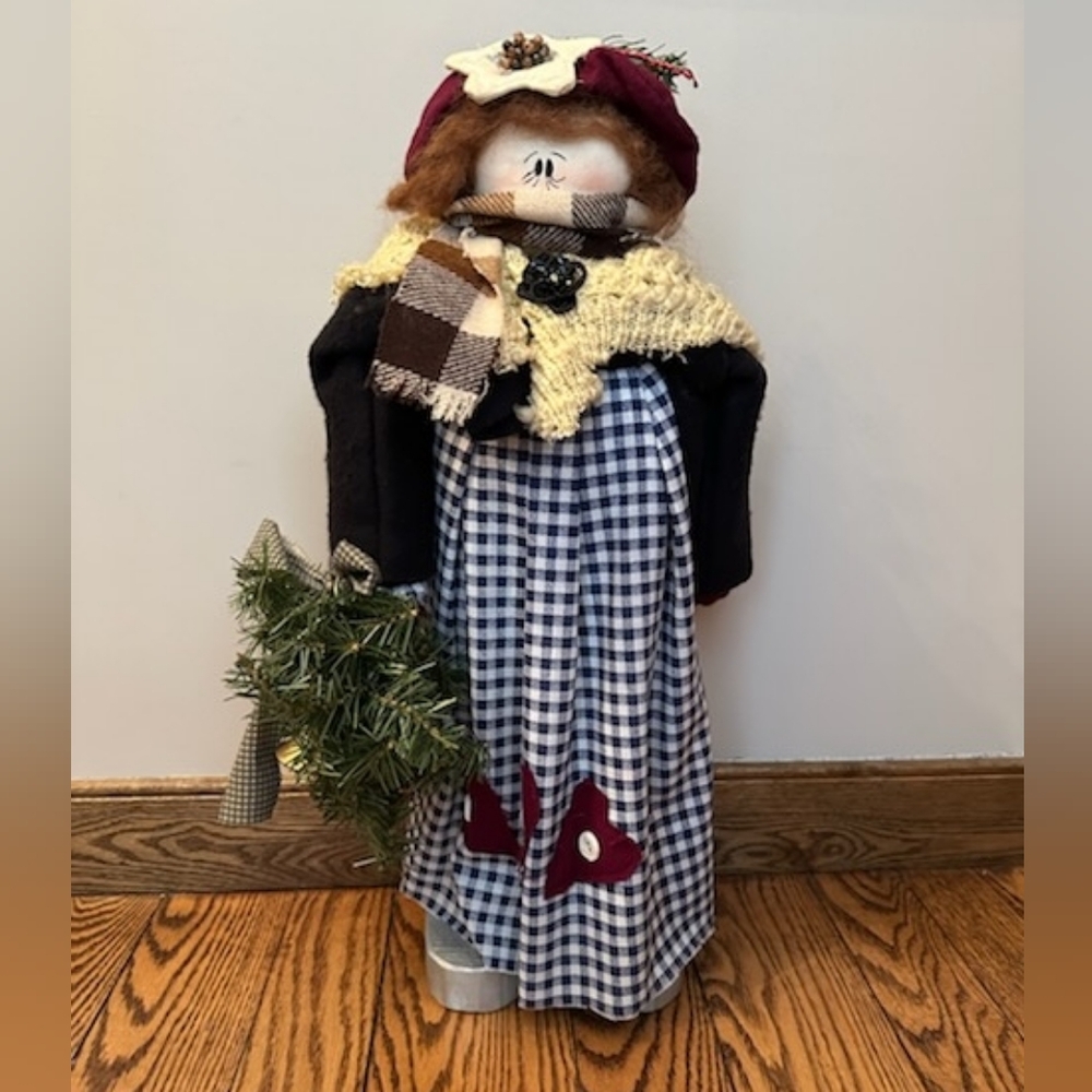 Handcrafted Christmas Decor Caroler with Gingham Dress